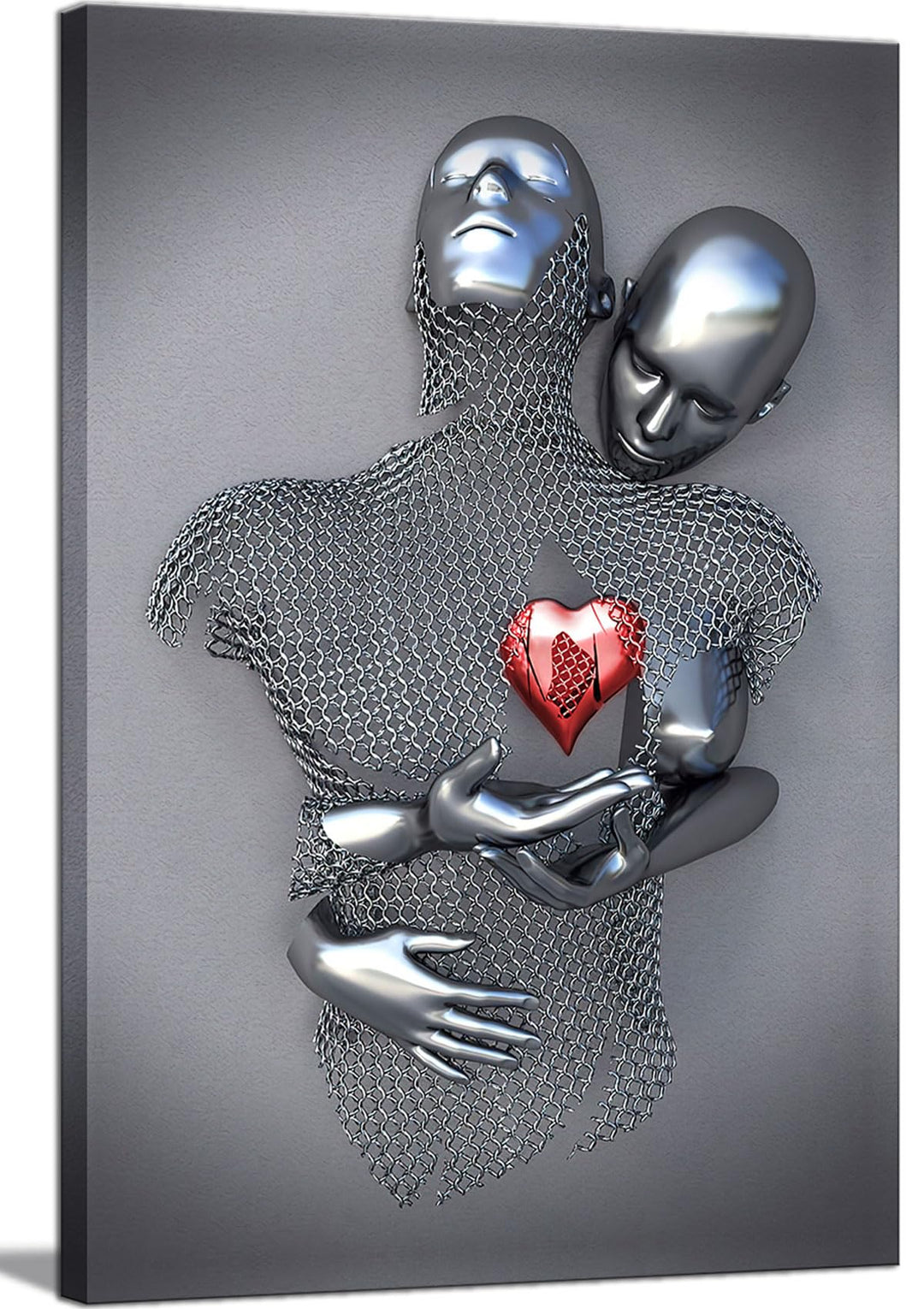 Bedroom Wall Decor,Framed Romantic Couple Living Room Canvas wall art,Love Heart 3D Metal Sculpture Effect,Black and White Modern Abstract hug Lovers Painting Picture Poster Prints for Bathroom Hotel