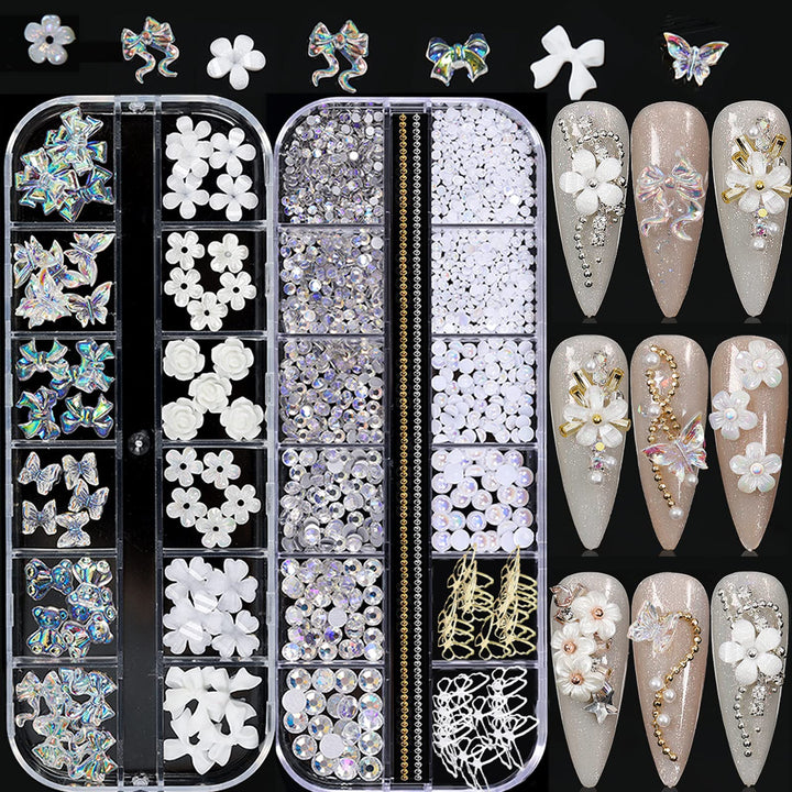 3D Acrylic Butterfly White Flowers Bear Nail Charms Kawaii Nail Charms Mixed Starry AB Crystal Nail Rhinestones Multi Sizes Crystal Gems Stones for Nail Art DIY Jewelry Accessories Crafting