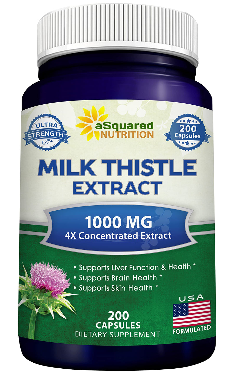 Milk Thistle Supplement 1000mg-200 Capsules,Max Strength 4X Concentrated Extract 4:1 Milk Thistle Seed Powder Herb Pills, 1000 mg Silymarin Extract for Liver Support, Cleanse, Detox