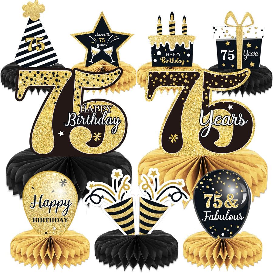9 Pieces 75th Birthday decorations 75th birthday centerpieces for Tables Decorations Cheers to 75 Years Honeycomb Table Topper Happy 75th Birthday Decorations for Men and Woman Seventyfive Years