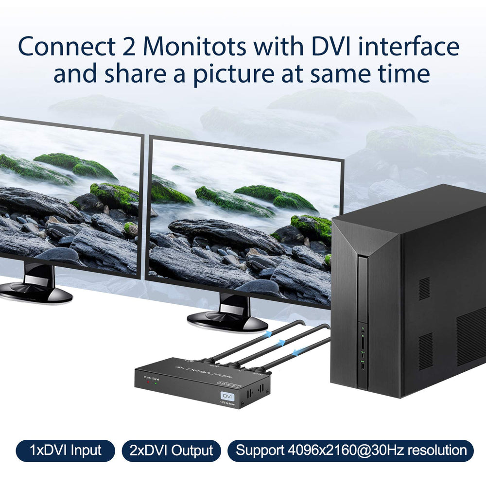 DVI Splitter 1 in 2 Out 2 Port DVI Dual Monitors Distri