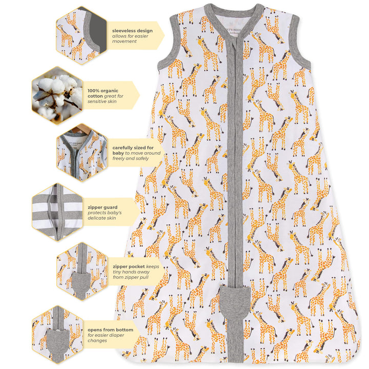 Burt&#39;s Bees Baby Unisex Beekeeper Blanket, 100% Organic Cotton, Swaddle Transition Sleeping Bag Wearable, Giraffes, Small US