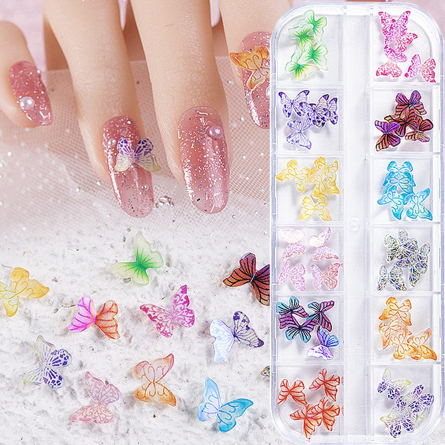 48Pcs 3D Butterfly Acrylic Nail Charms Colorful Fashion Butterfly 3D Nail Art Charms for Nail Art DIY Decoration & Crafting Designs