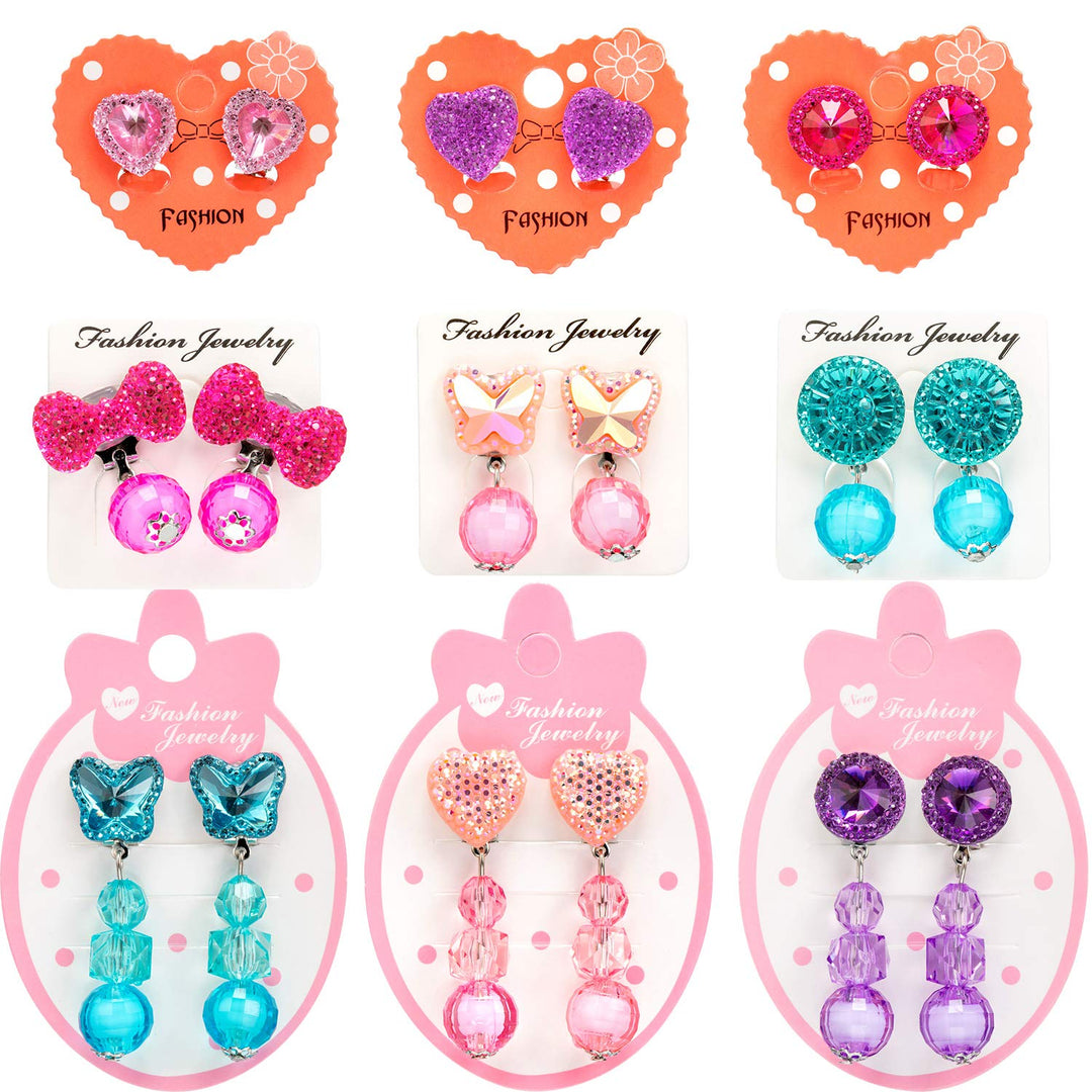 9 Pairs Girls Clip-on Earrings Pretend Princess Play Earrings Jewelry Set (Style 2)