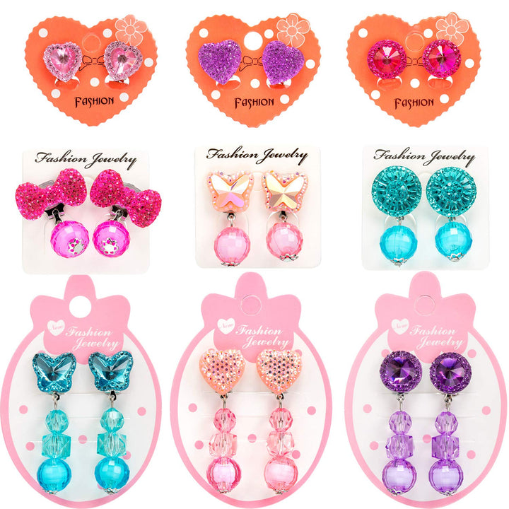 9 Pairs Girls Clip-on Earrings Pretend Princess Play Earrings Jewelry Set (Style 2)