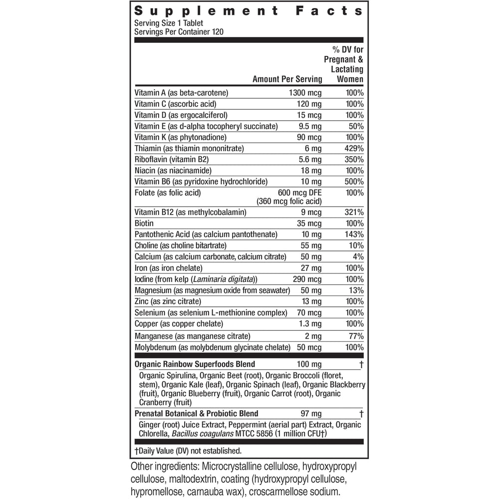 High-Potency Prenatal One Multivitamin, Prenatal Health Multivitamin Supports Mom's Health and Baby's Development, With Vitamin C, Vegan, 120 Count