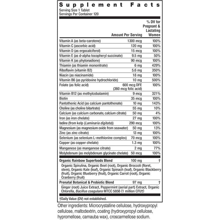 High-Potency Prenatal One Multivitamin, Prenatal Health Multivitamin Supports Mom&#39;s Health and Baby&#39;s Development, With Vitamin C, Vegan, 120 Count