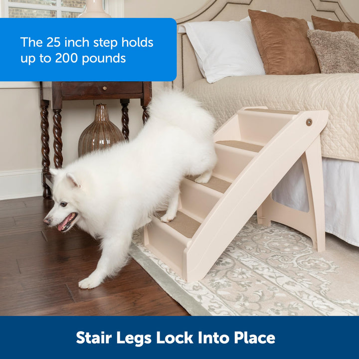 CozyUp Folding Dog Stairs, Portable Indoor/Outdoor Pet Steps for Bed, Couch &amp; Car, Tan, 25 Inch