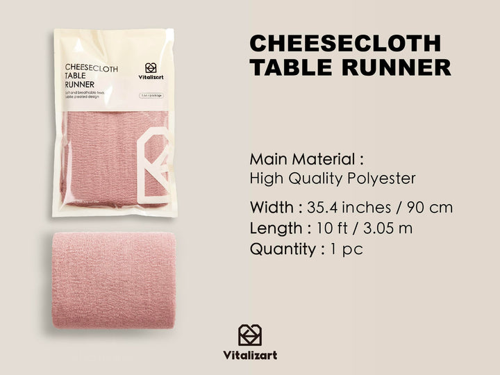 Cheesecloth Table Runner 10 Ft Gauze Boho Fabric Rustic Dusty Rose Pink Cheese Cloth Table Runner for Wedding Bridal Shower Birthday Fall Thanskgiving Decoration 120 Inches