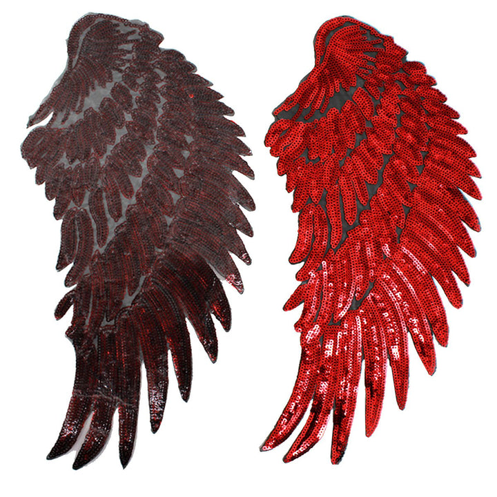 Kennedy Sequins Large Angel Wings Patches Decorative Iron on Sew on Big Patches for Jacket Jeans DIY, Red