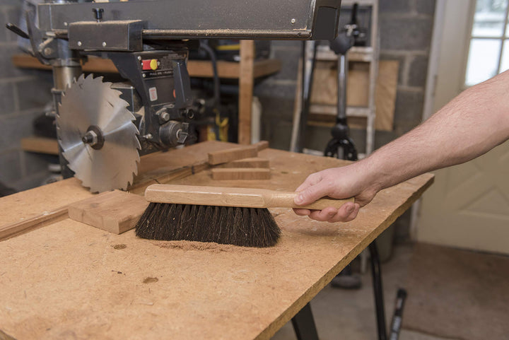 Horse Hair Bench Brush, Dust Brush for Home, Car, or Workshop, 13.5 Inch Wooden Handle