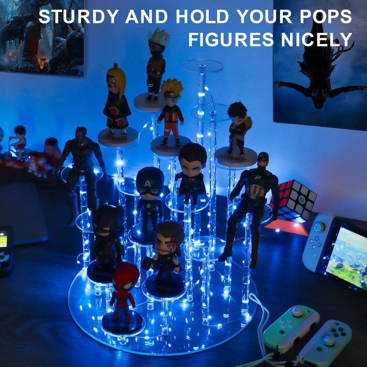 Cupcake Stand with Lights, Blue Cupcake Tower Stand for 16 Cupcakes, Acrylic Cupcake Display Stands for Parties and Dessert Table, Clear Cupcake Holder for Small Collections.