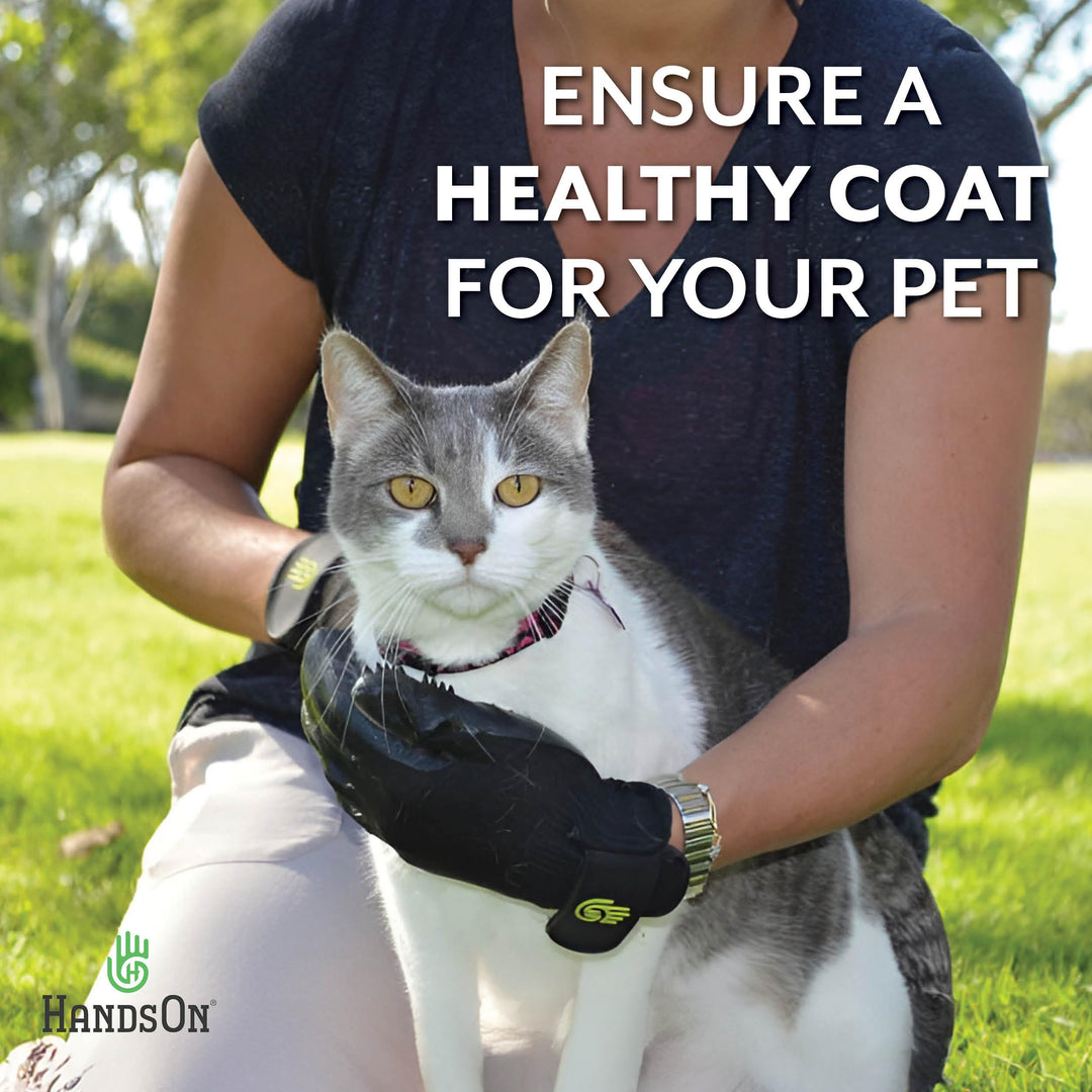 H HandsOn Pet Grooming Gloves - Patented #1 Ranked, Award Winning Shedding, Bathing, &amp; Hair Remover Gloves - Gentle Brush for Cats, Dogs, and Horses (Black, X-Large)