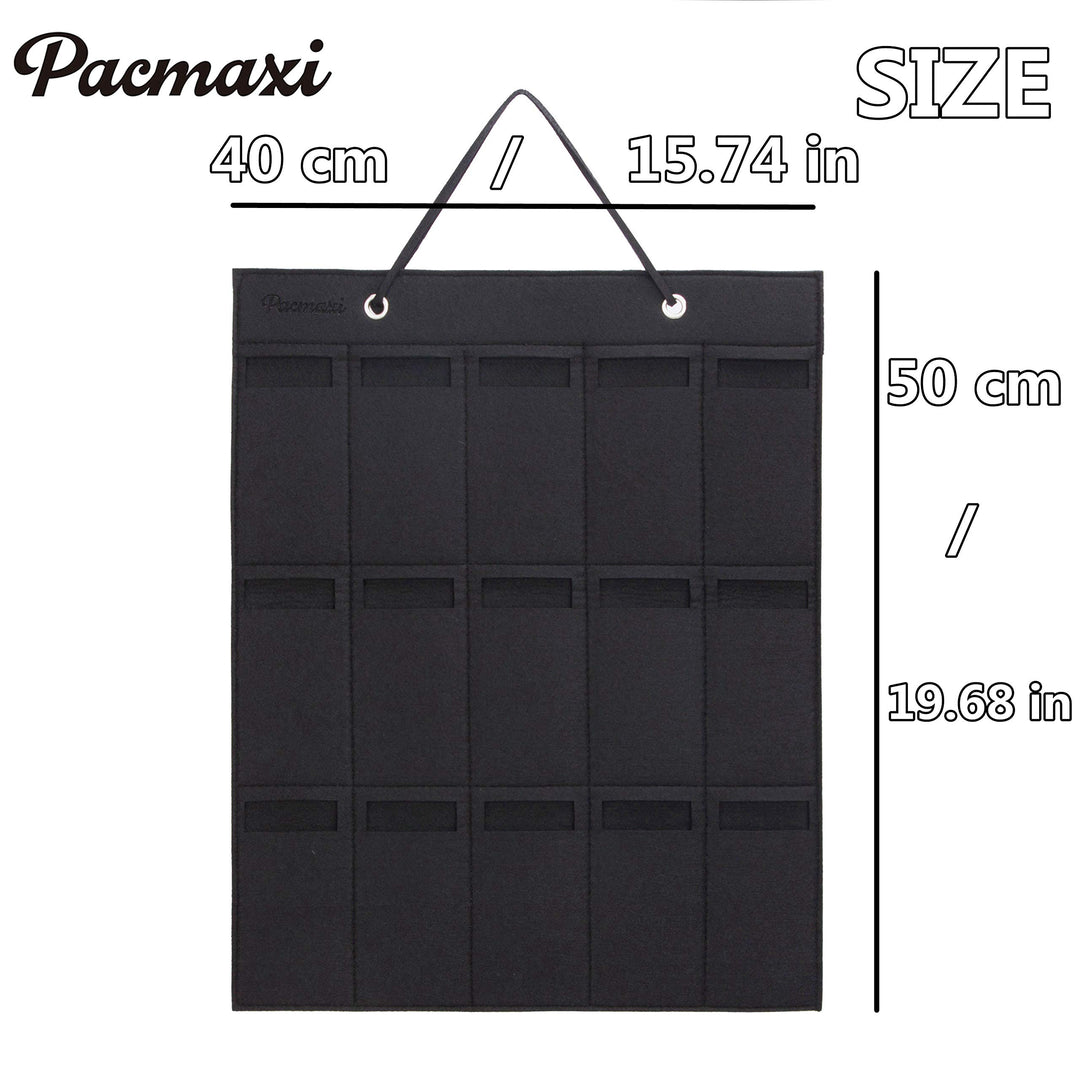 PACMAXI Sunglasses Storage Organizer, Wall Pocket Mounted by Sunglasses, Hanging Eyeglasses Storage Holder, Eyewear Display. (brown + black, 15 Slot)