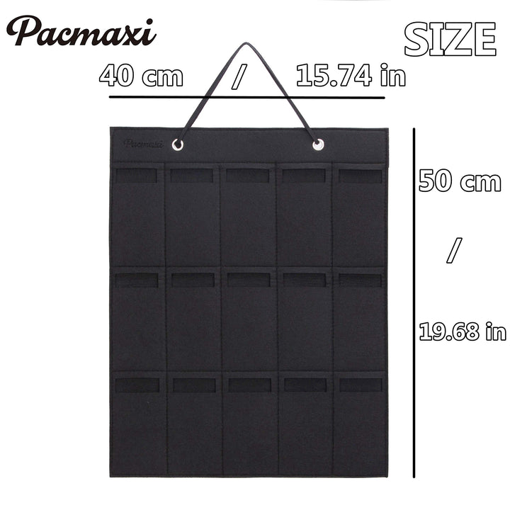 PACMAXI Sunglasses Storage Organizer, Wall Pocket Mounted by Sunglasses, Hanging Eyeglasses Storage Holder, Eyewear Display. (brown + black, 15 Slot)