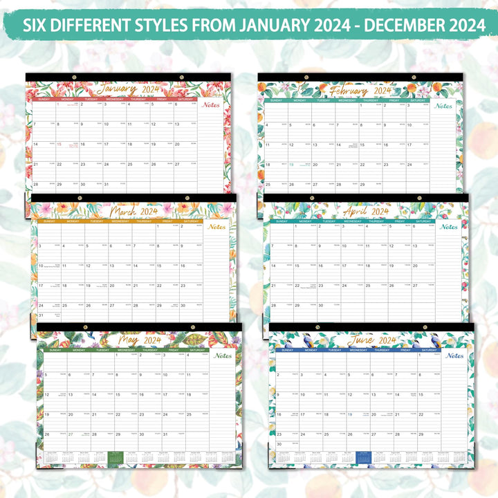 Desk Calendar 2024 – Jan. 2024 - Dec. 2024, 12 Monthly Large Desk/Wall Calendar 2024 Planner, 12&#39;&#39; x 17 Tearable Desk Calendar, Corner Protectors, Hanging Holes, Ample Blocks &amp; Notes