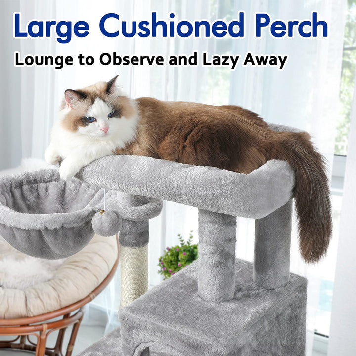 Cat Tree Cat Tower for Indoor Cats, Multi-Level Cat House Condo with Large Perch, Scratching Posts &amp; Hammock, Cat Climbing Stand with Toy for Small Cats Kittens Play Rest, 39 Tall, Gray