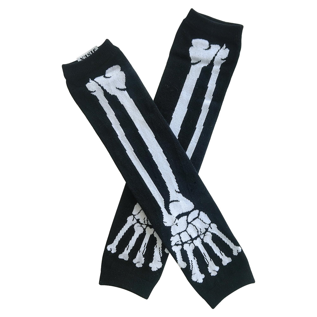Women Punk Winter Arm Warmer Knitted Stretchy Soft Fingerless Gloves White Skeleton