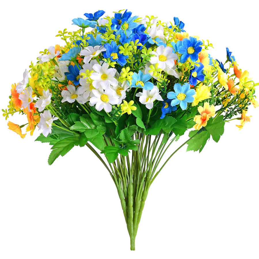 EverWin Artificial Fake Flowers Daisies Bouquets for Decoration Outdoors Silk Faux Wild Multicolor Colorful Flowers Daisy with Stems for Outdoors Decoration Crafts Christmas Gravesites Cemetery