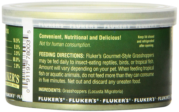 Fluker's Gourmet Canned Food for Reptiles, Fish, Birds and Small Animals, Grass Hoppers 1.2 oz