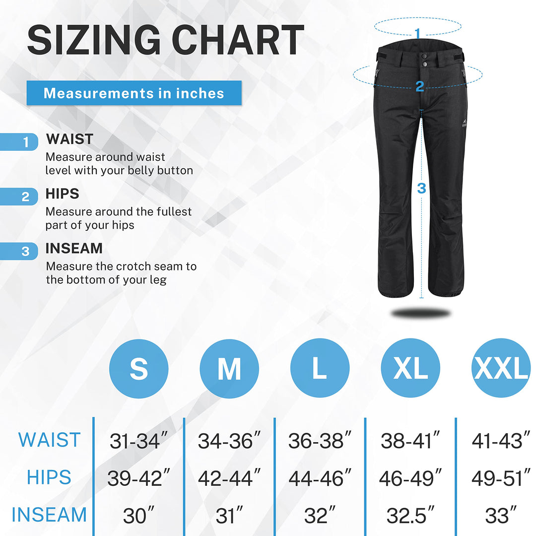 Winter Waterproof Snow Pants: Insulated Fleece Lined Ski Pants for Men Women - Super Soft Outdoor Hiking Pants with Zipper Pockets XXL Black