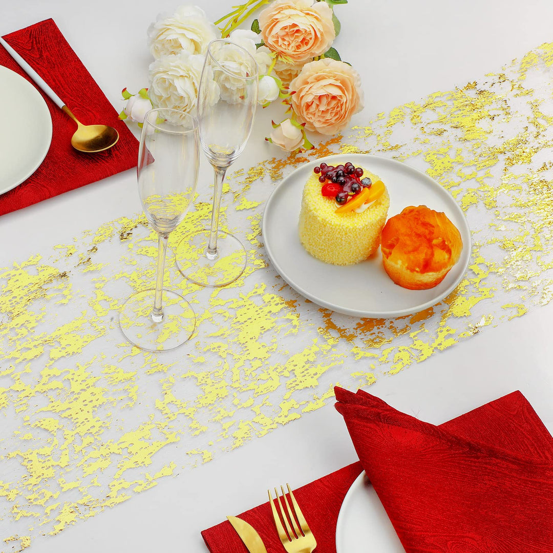 Metallic Gold Thin Table Runner with Scissors and Soft Ruler Glitter Gold Table Runners Gold Table Decor Gold Fabric Sequin Table Runners for Wedding Birthday Party Decoration, 11 Inch x 33 Feet