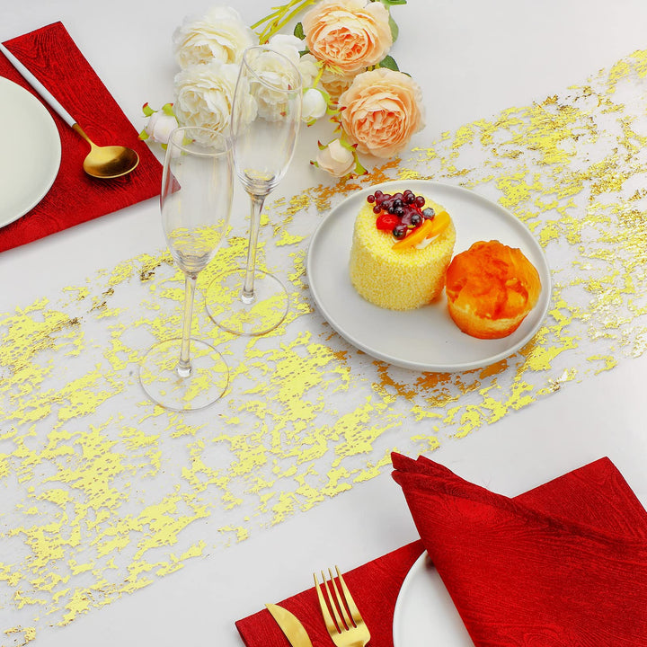 Metallic Gold Thin Table Runner with Scissors and Soft Ruler Glitter Gold Table Runners Gold Table Decor Gold Fabric Sequin Table Runners for Wedding Birthday Party Decoration, 11 Inch x 33 Feet