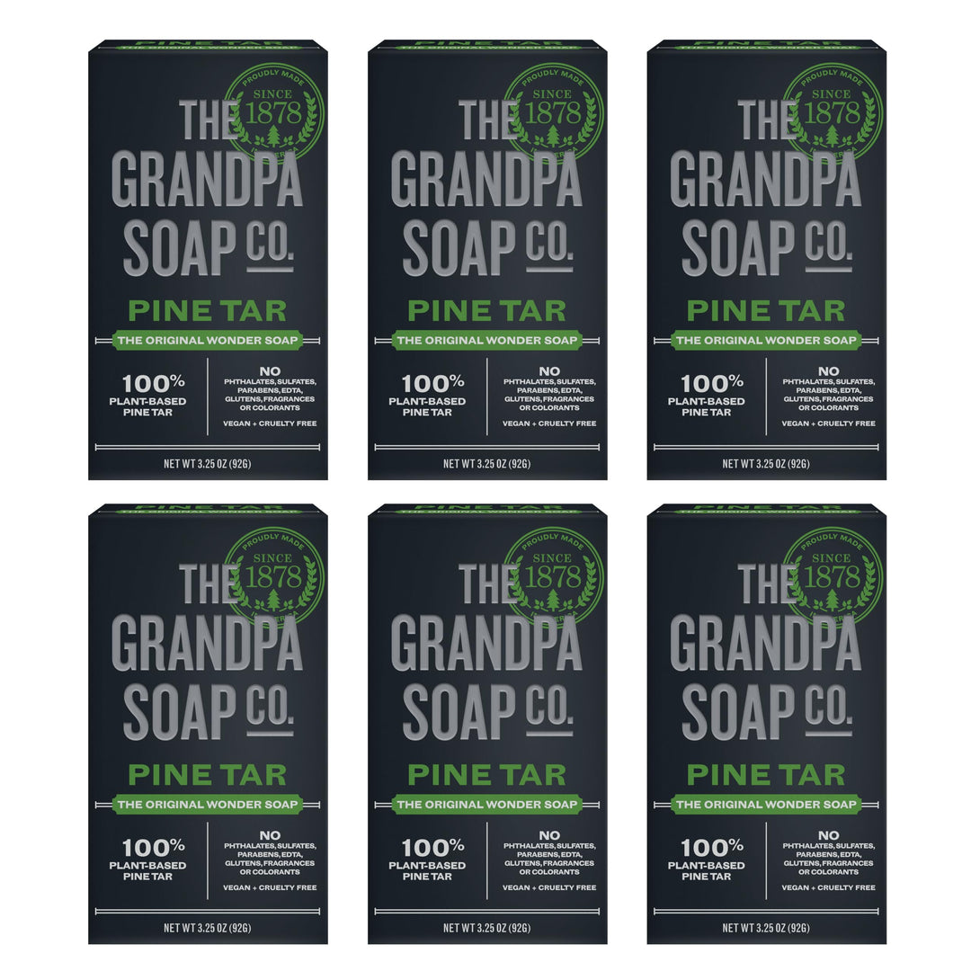 Pine Tar Bar Soap for Men- Made With 100% Plant-Based Pine Tar Oil, 3 in 1 Cleanser Deodorizer and Moisturizer, Dermatologist Tested, Safe for Sensitive Skin, 3.25 Oz, 6 Pack