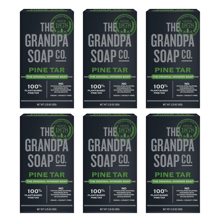 Pine Tar Bar Soap for Men- Made With 100% Plant-Based Pine Tar Oil, 3 in 1 Cleanser Deodorizer and Moisturizer, Dermatologist Tested, Safe for Sensitive Skin, 3.25 Oz, 6 Pack