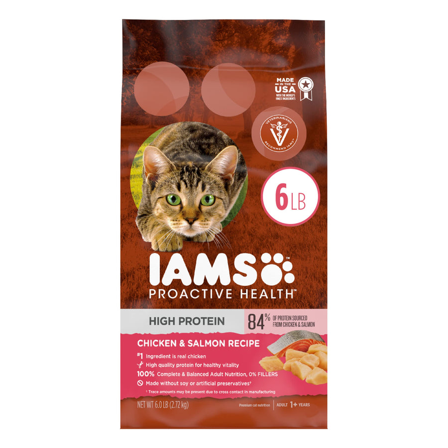 IAMS PROACTIVE HEALTH High Protein Adult Dry Cat Food with Chicken & Salmon Cat Kibble, 6 lb. Bag