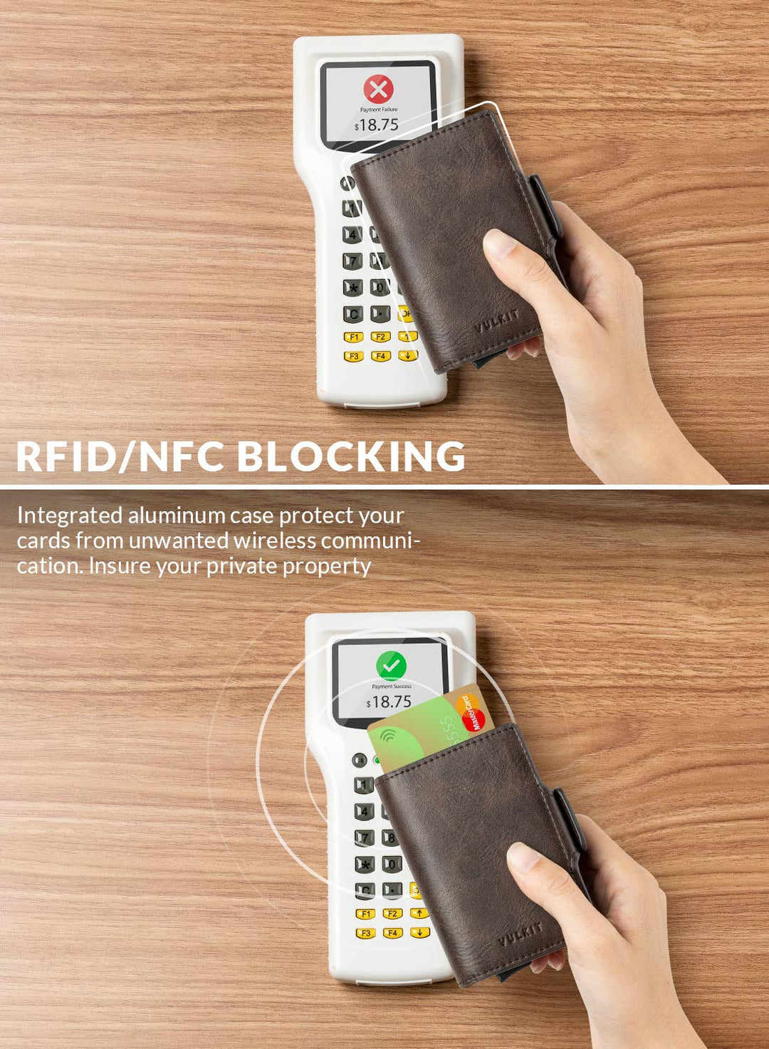 Credit Card Holder RFID Blocking Leather Automatic Pop Up Wallet Magnetic Wallet Double Card Case for Men and Women Espresso