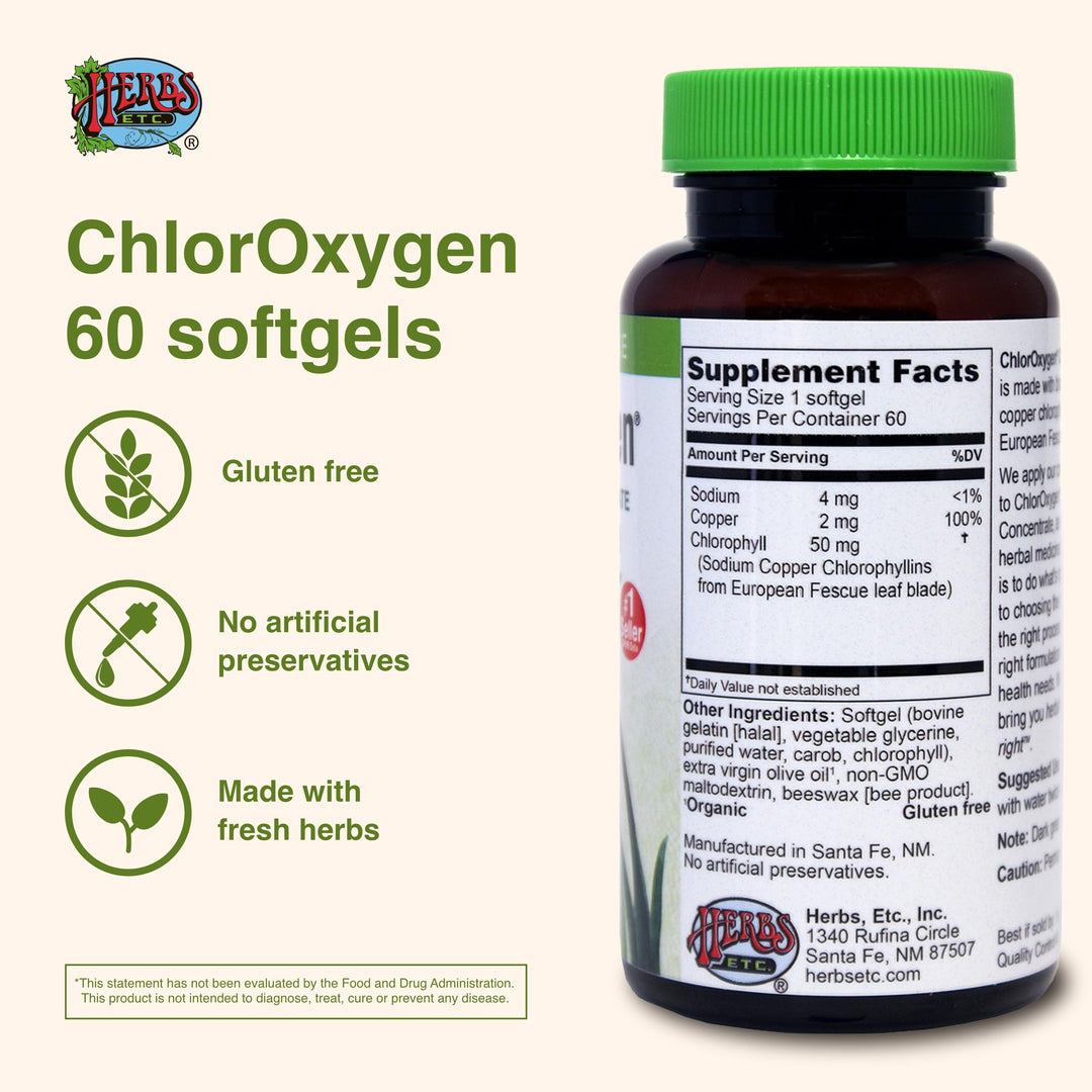 ChlorOxygen Chlorophyll Concentrate - Aids Healthy Blood Circulation - High-Altitude Environment Support - Energy Support - 60 Softgels (60 Servings)