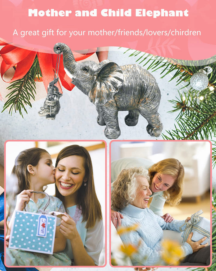 Elephant Decor, Elephant Statue Gifts for Mom&amp;Women, White Elephant Figurines Decorations, Elephant Sculpture for Living Room Table, Bookshelf, TV Stand, Shelf Decor, Silver(Ornaments)