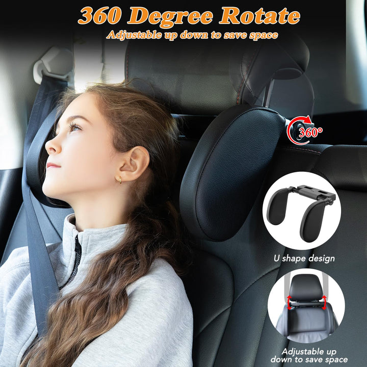 JZCreater Car Headrest Pillow, Head Neck Support Pillow, Car Seat Headrest for Kids, 180° Adjustable U Shaped Car Sleeping Pillow Cushion, Only Suitable for Car Seat Headrest with Poles(Black)