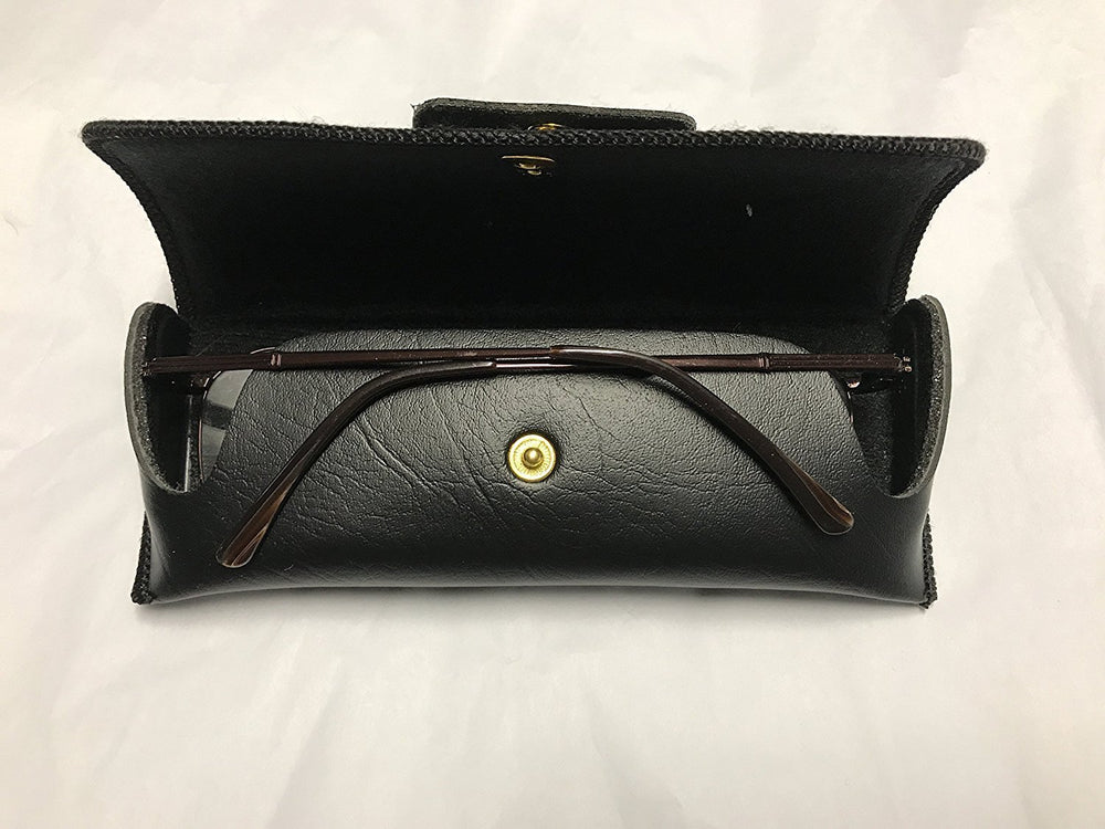 Calabria Double Snap Belt Loop Eyeglass Case PU Leather Brown Old School Vintage Eye Glasses Pouch Semi-Hard Sunglass Holder