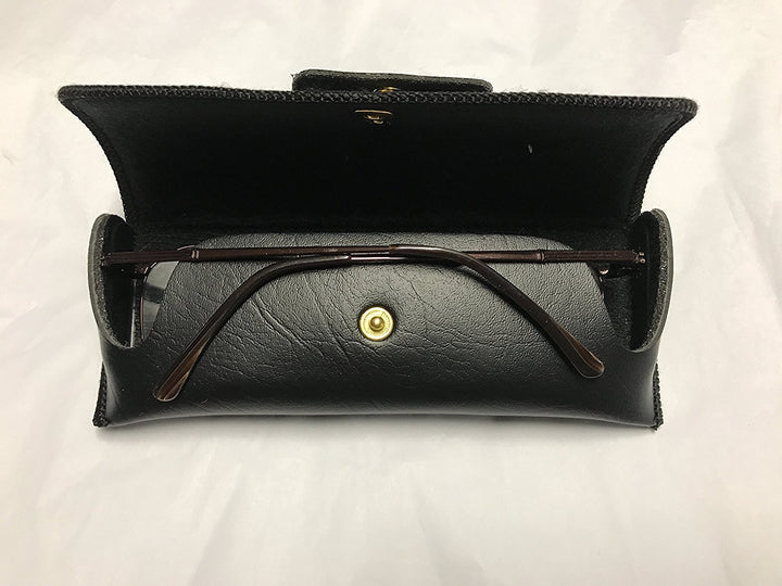 Calabria Double Snap Belt Loop Eyeglass Case PU Leather Brown Old School Vintage Eye Glasses Pouch Semi-Hard Sunglass Holder