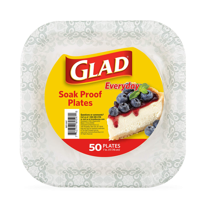 Glad Square Disposable Paper Plates with Gray Victorian