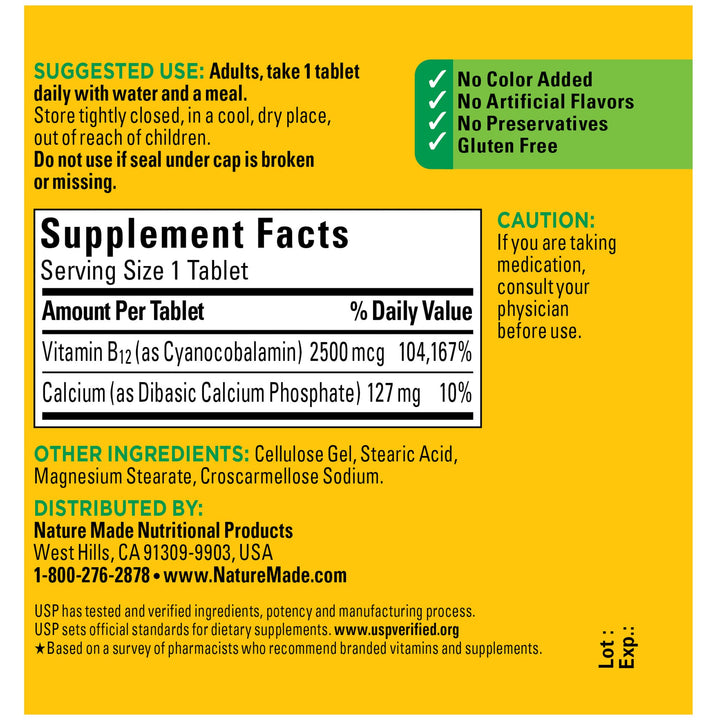 Nature Made Extra Strength Vitamin B12 2500 mcg, Dietar