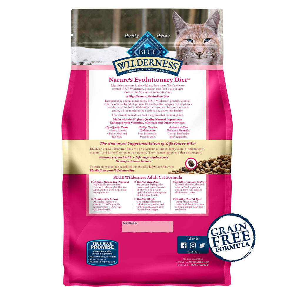 Wilderness Natural Adult Dry Cat Food, High-Protein and Grain-Free Diet, Supports Healthy Muscle Development and a Healthy Immune System, Salmon, 5-lb Bag