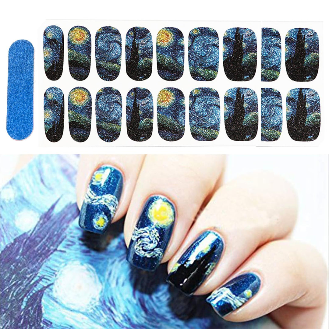 Bluezoo Full Nail Art Sticker Van Gogh&#39;s Starry Night Fullnail Stickers,14 Decals/sheet (Pack of 2 Sheets)