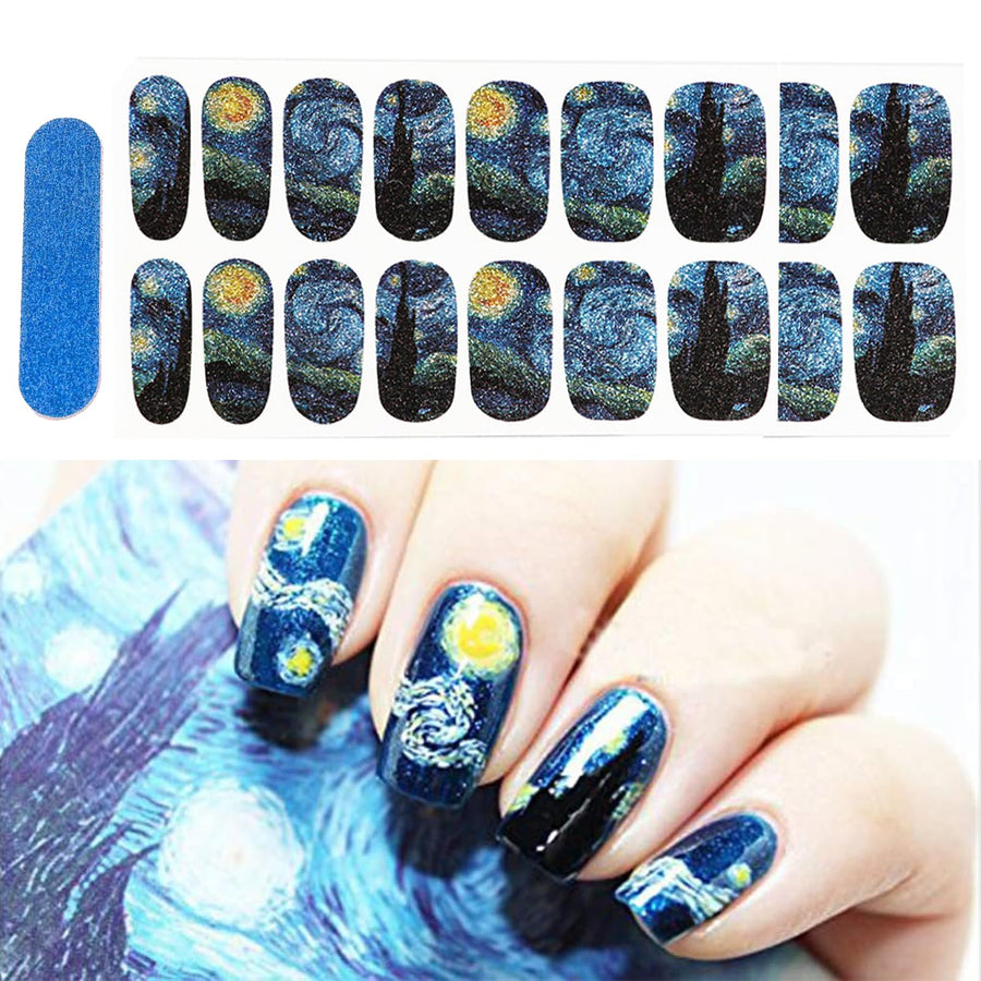 Bluezoo Full Nail Art Sticker Van Gogh's Starry Night Fullnail Stickers,14 Decals/sheet (Pack of 2 Sheets)