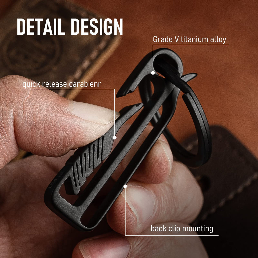 Titanium Key Belt Clip with Key Ring, Belt Key Holder Key Chain Clip Black Keychain for men (Black)