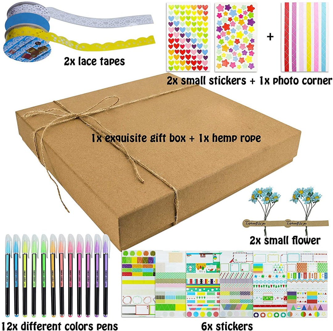 DIY Scrapbook Photo Album Kit with Pens Tapes and Stickers 60 Pages Hardcover 8.3x10.5 Inches 3 Rings Removable Blank Paper Scrapbooking for Lover Friends Kids Wedding White
