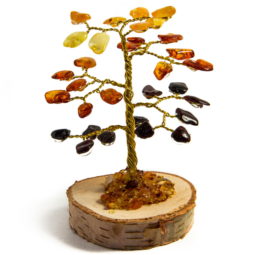 Hand Made Genuine Baltic Amber Tree, Home, Gemstone Tree of Life (Small-About 3.15 Tall)