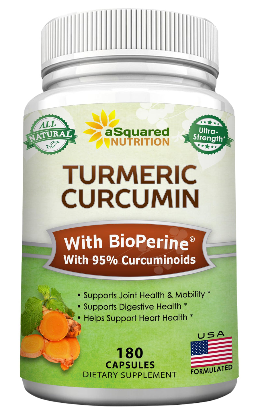 Turmeric Curcumin 1300mg with BioPerine Black Pepper Extract - 180 Capsules - with 95% Curcuminoids, 100% Natural Tumeric Root Powder Supplements, Pure & Joint Stiffness Pills