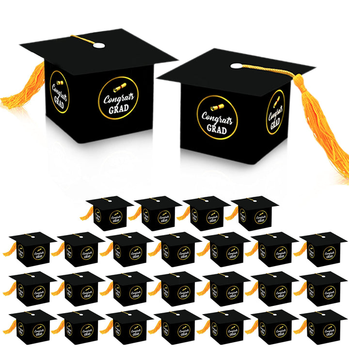 , Congrats Grad Graduation Candy Boxes - Pack of 25, | Black Graduation Gift Boxes for Graduation Decorations Class of 2024 | Graduation Favors 2024, Graduation Card Box for 2024 Grad Party