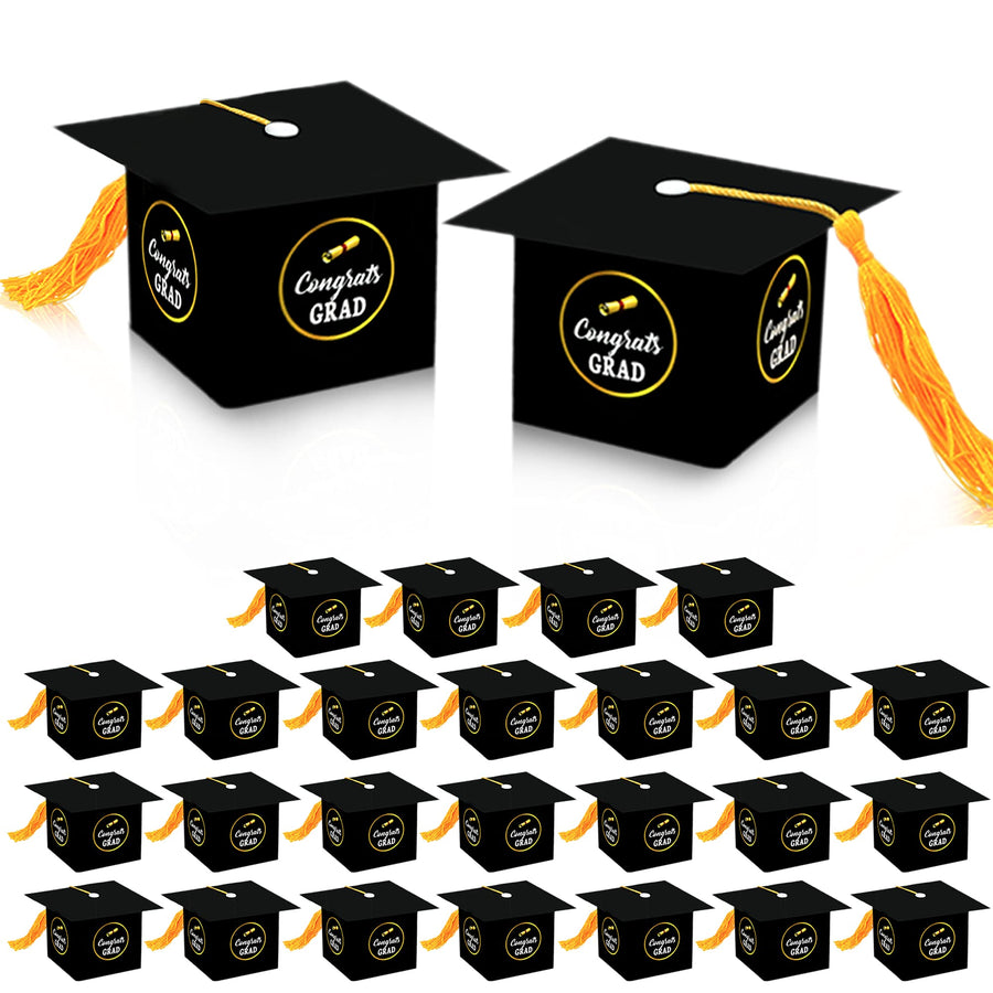 , Congrats Grad Graduation Candy Boxes - Pack of 25, | Black Graduation Gift Boxes for Graduation Decorations Class of 2024 | Graduation Favors 2024, Graduation Card Box for 2024 Grad Party