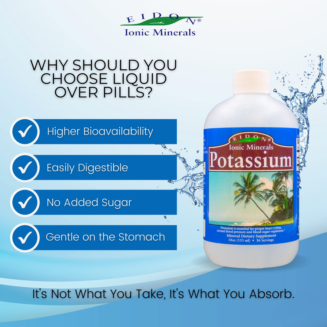 Liquid Potassium Supplement - Potassium Chloride Drops, Essential Electrolyte for Cell Function, Bioavailable Ionic Minerals, All Natural, No-Preservatives or Additives - 18 oz