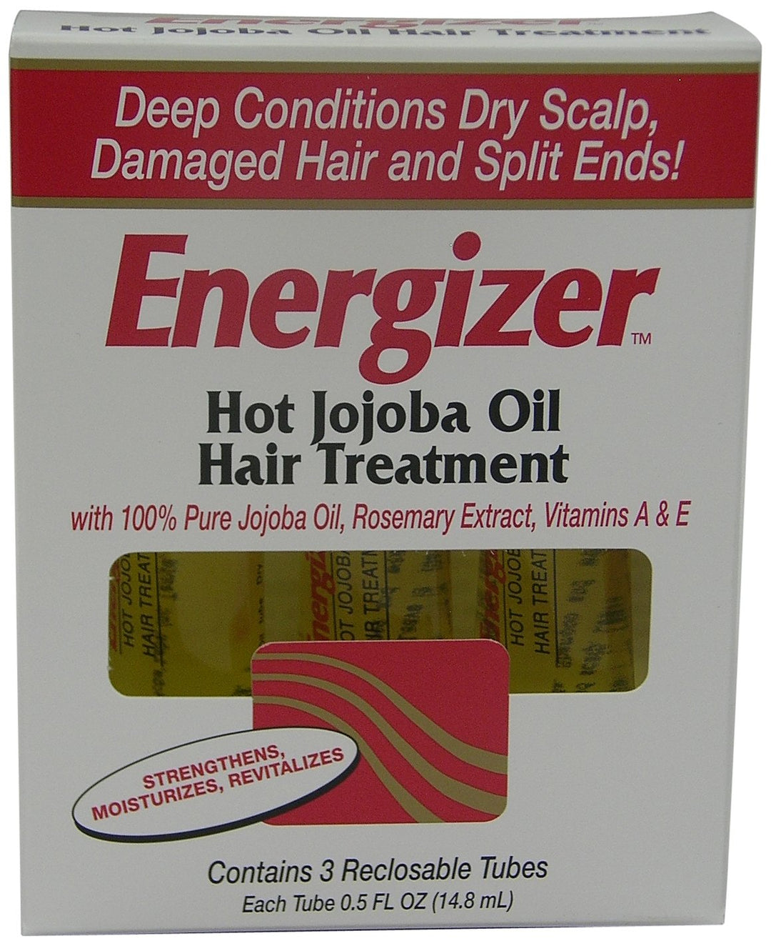 Hobe Labs Energizer Hot Jojoba Oil Hair Treatment With Vitamin A &amp; E, Reclosable Tubes 0.5 Oz, 3 Ea, 3count