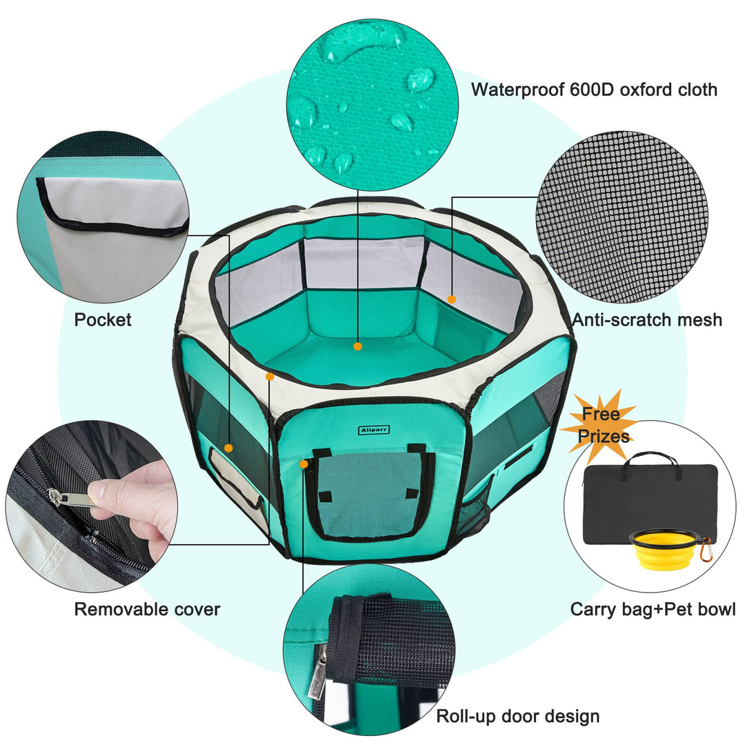 Portable Dog Cat Playpen Foldable Pet Exercise Pen Tents for Dogs/Cats/Rabbits/Pets, Indoor/Outdoor Travel Camping Use with Carry Case